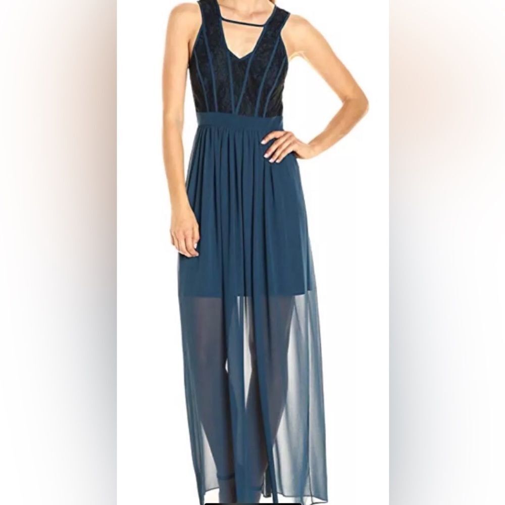 BCBGeneration Women’s Binded Contrast Maxi Dress in Stormy Sea Sz 4